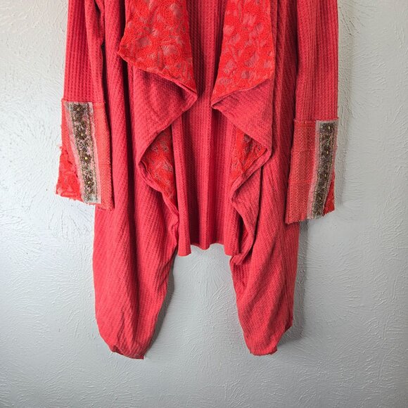 Aratta Silent Journey Cardigan Shawl Sweater Coral Lace Beaded Drape Boho Hippie - Picture 3 of 12
